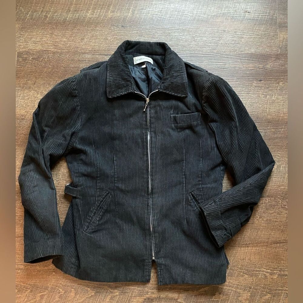 vintage Charles Klein black corduroy zip up jacket streetwear fall sz M/L EUC - Picture 1 of 12